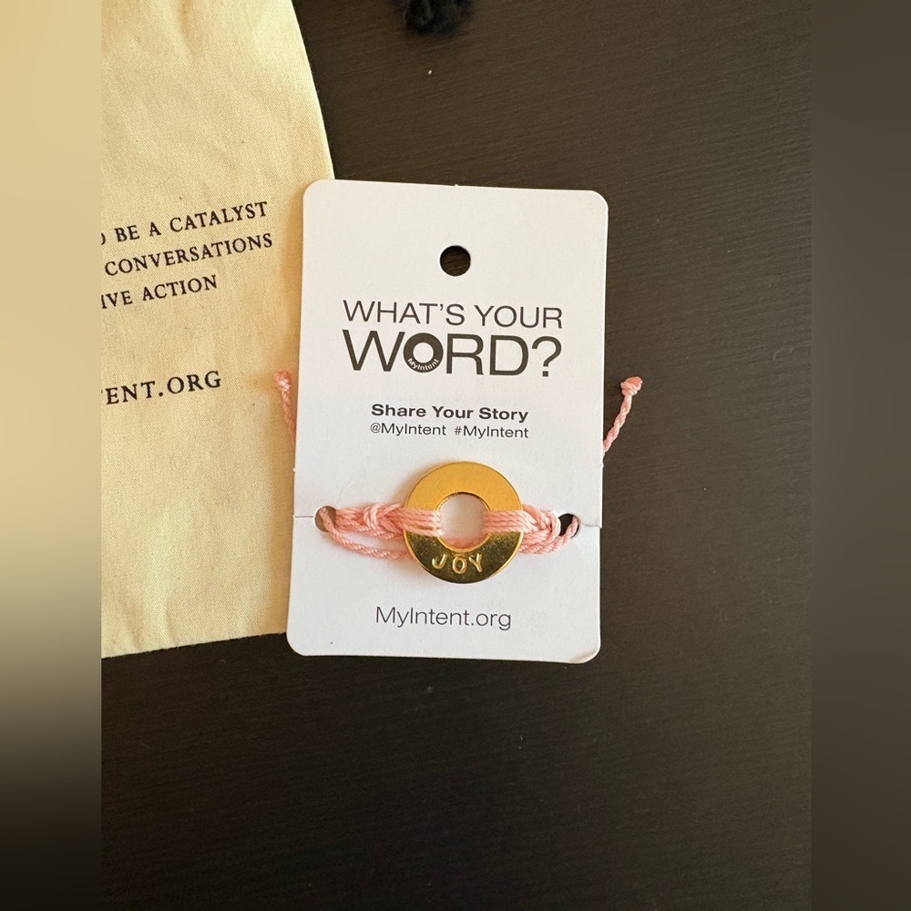 What’s Your Word?  My Intent Bracelet Pink Adjustable Band Engraved with JOY New - Picture 2 of 5